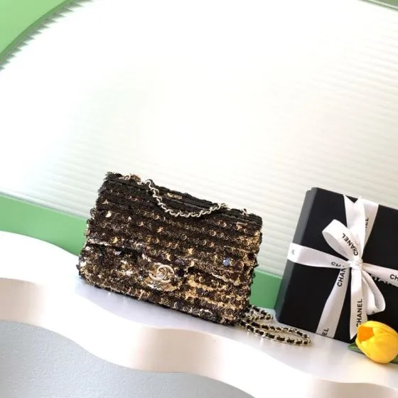 Chanel Classic Flap Black sequin shoulder Premium Replica