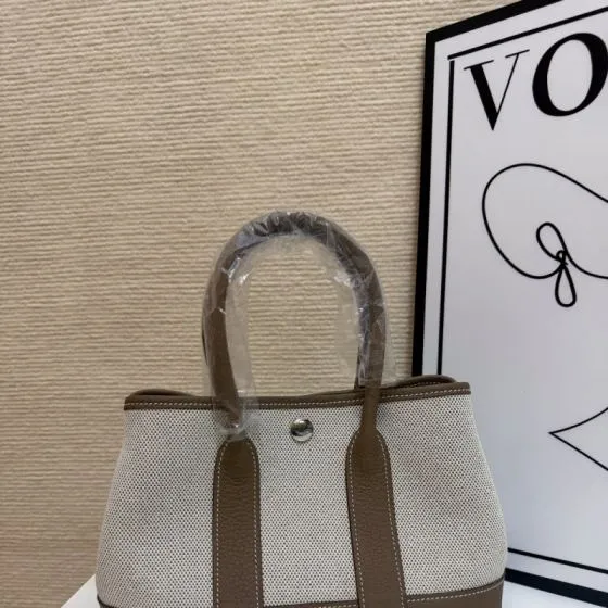 Hermes Garden Party Beige canvas with taupe leather 23cm tote — Premium Replica