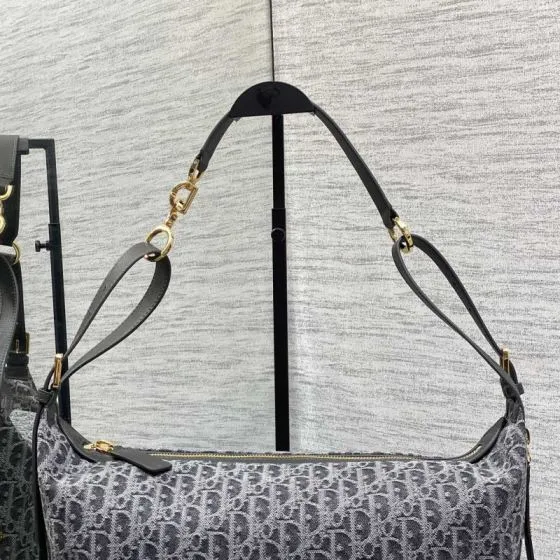Dior Grey Black Oblique jacquard with black leather crossbody Top Quality Replica