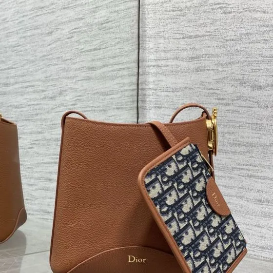 Dior Brown leather with Oblique canvas shoulder — AAA Quality Replica
