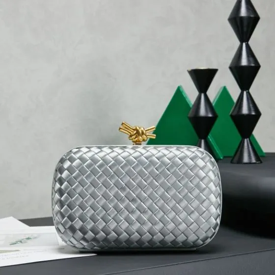 Bottega Veneta Silver Intrecciato Satin evening 1 1 Replica