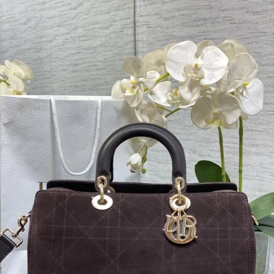 Dior Lady Dark Brown Suede shoulder Premium Replica