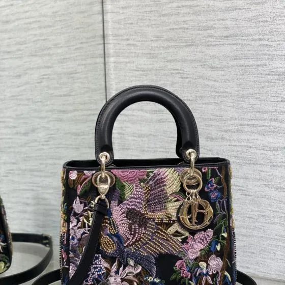 Dior Lady Black floral embroidered shoulder AAA Quality Replica