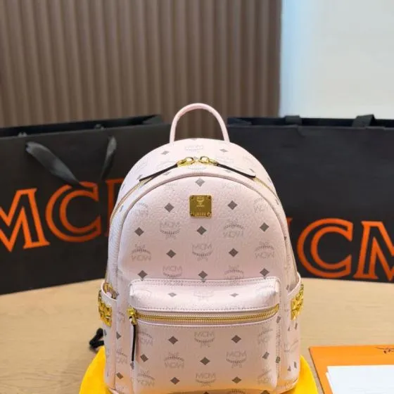 MCM Stark Light Pink Visetos 32cm backpack Top Quality Replica