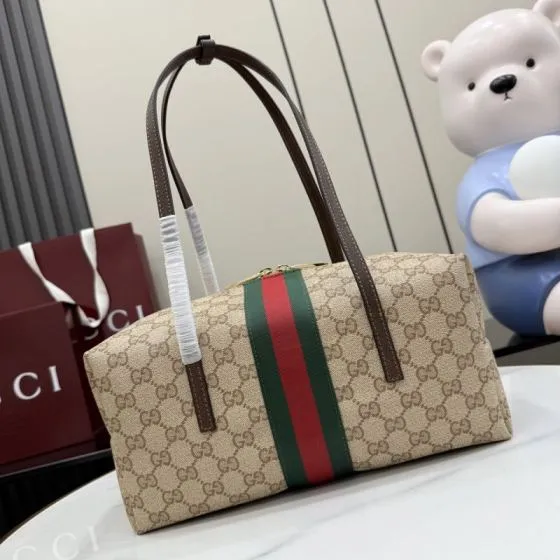 Gucci Beige GG Supreme with Web stripe shoulder 1 1 Replica