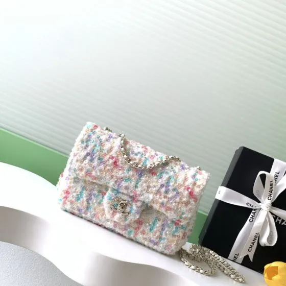 Chanel Classic Flap White multicolor tweed shoulder Top Quality Replica