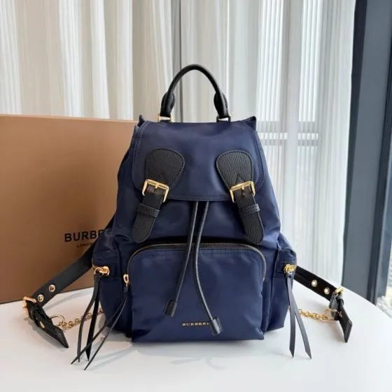 Burberry Navy blue nylon with black leather trim 22 x 14 x 33cm backpack Top Quality Replica