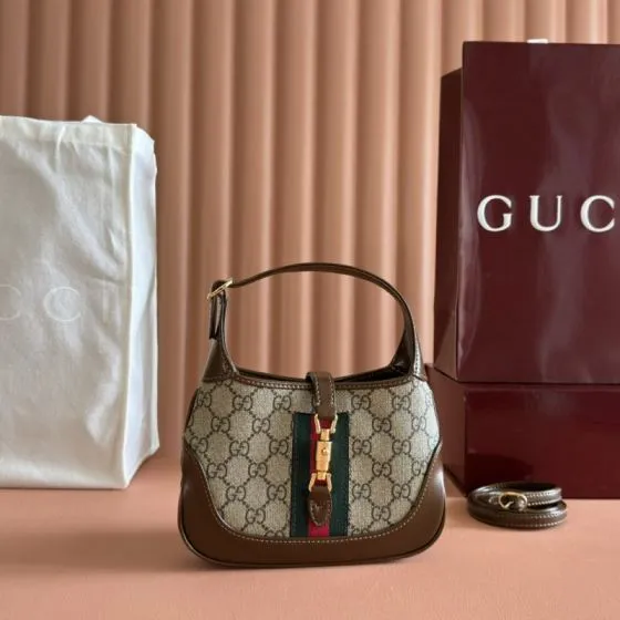 Gucci Jackie 1961 Beige Ebony GG Supreme with brown leather mini shoulder Top Quality Replica