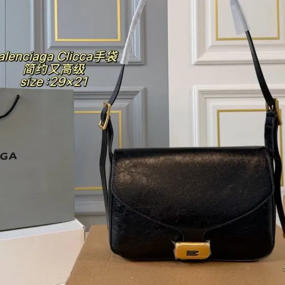 Balenciaga Clicca Black crinkled leather 29x21cm shoulder 1 1 Replica