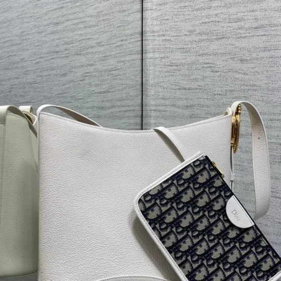 Dior White grained leather with blue Oblique pouch shoulder Premium Replica