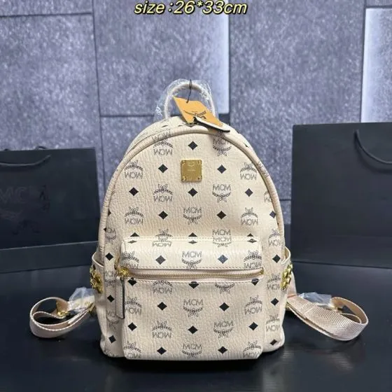 MCM Stark Beige Visetos Black Visetos 26 33cm backpack 1 1 Replica