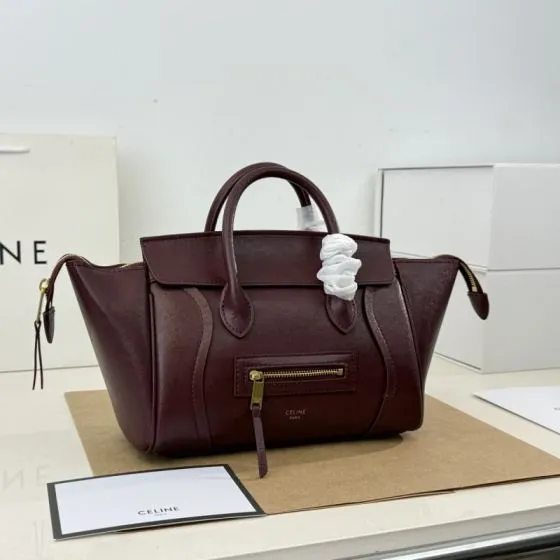 Celine Luggage Burgundy smooth leather Beige smooth leather handbag handbag 1 1 Replica