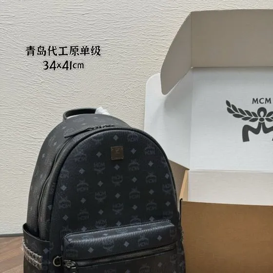 MCM Stark Black Visetos Monogram 34x41cm backpack Top Quality Replica