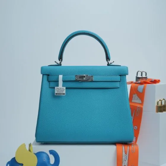 Hermes Kelly Blue Togo leather handbag 1 1 Replica