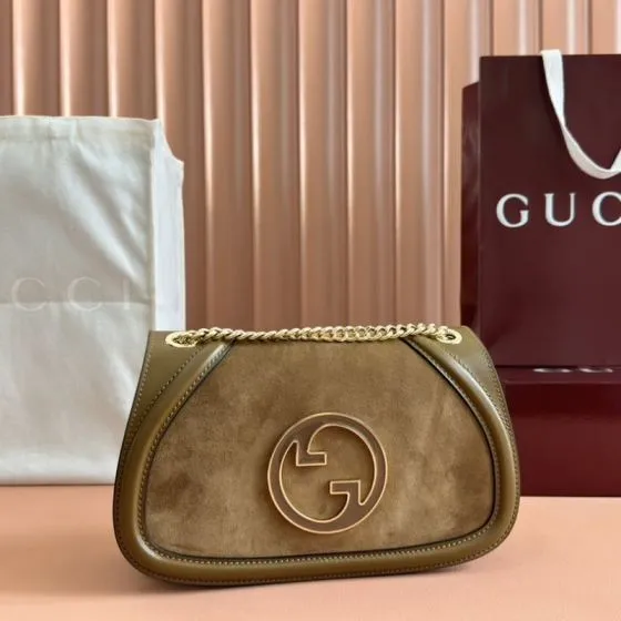 Gucci Blondie Brown suede and leather shoulder Top Quality Replica