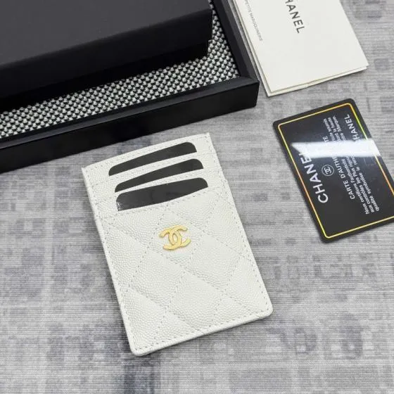 Chanel White caviar leather card holder Premium Replica