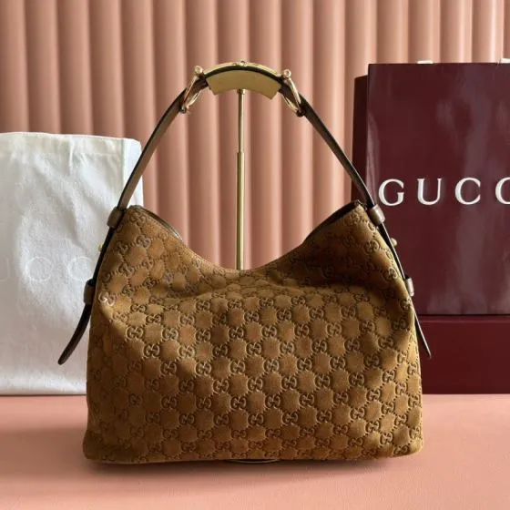 Gucci Beatrix Brown suede GG embossed shoulder AAA Quality Replica