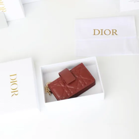Dior S0074ONMJ Burgundy Cannage lambskin card holder AAA Quality Replica