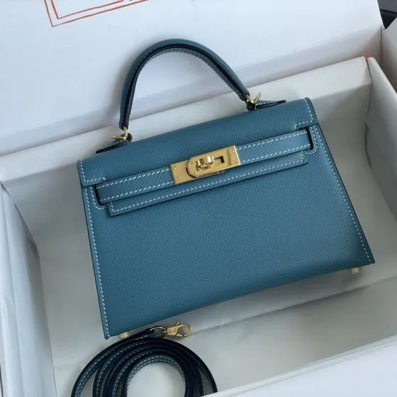 Hermes Mini Kelly II Blue mini crossbody Premium Replica
