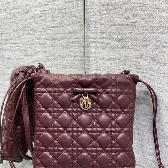 Dior Lady Drawstring Pouch Burgundy crossbody Top Quality Replica