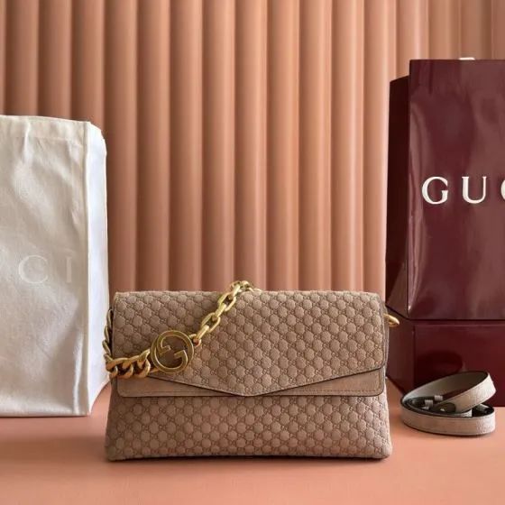 Gucci Beige GG monogram suede shoulder AAA Quality Replica