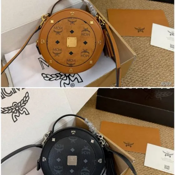 MCM Tambourine Cognac Visetos Black Visetos 18x18cm crossbody AAA Quality Replica