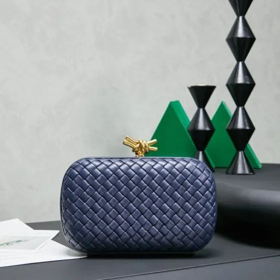 Bottega Veneta Knot Clutch Navy Intrecciato leather 20x12cm clutch Premium Replica