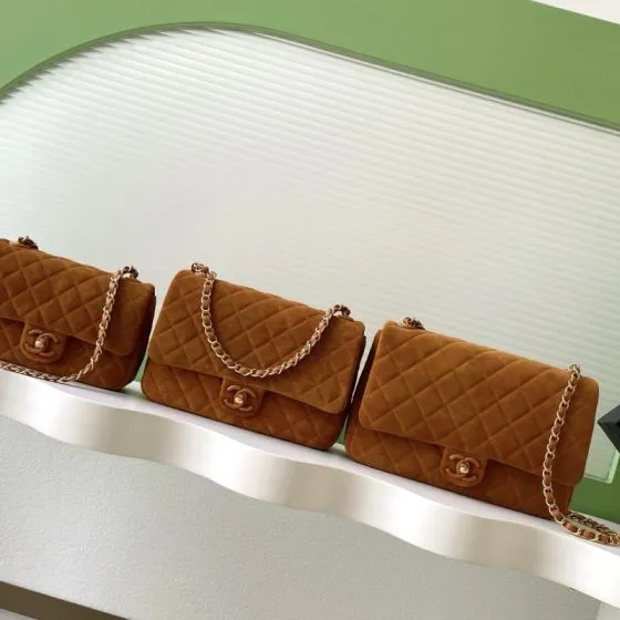 Chanel Classic Flap Brown suede shoulder Top Quality Replica