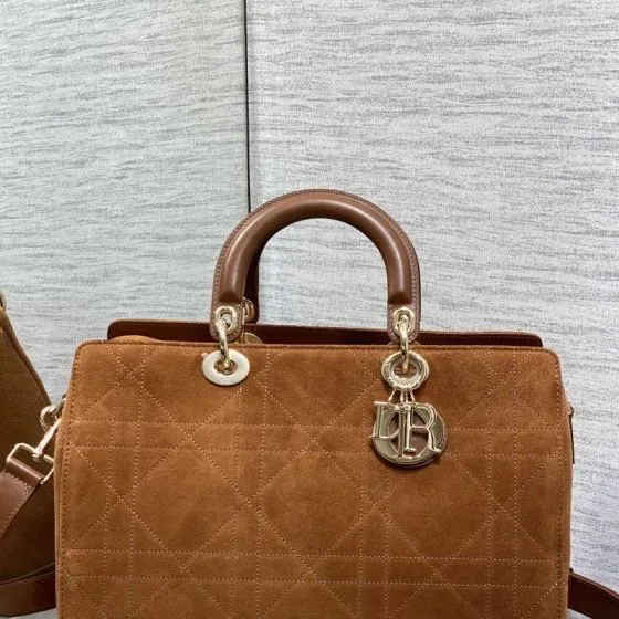 Dior Lady Brown suede shoulder AAA Quality Replica
