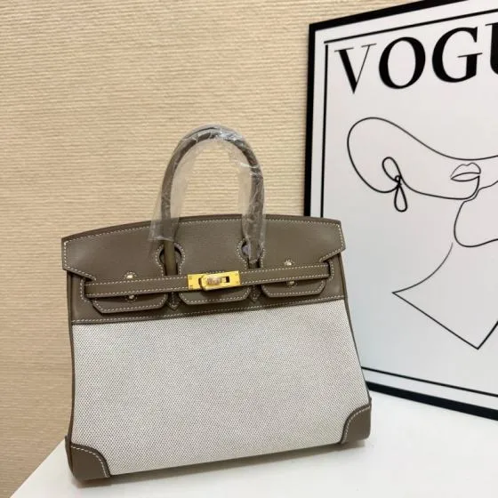 Hermes Birkin 30 Etoupe and Beige canvas 30cm everyday — Top Quality Replica
