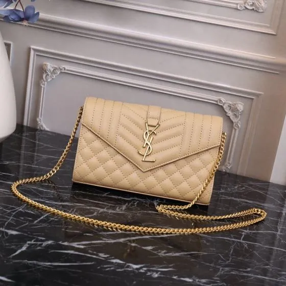 Saint Laurent Envelope Chain Wallet Beige 22x15x6cm crossbody — Premium Replica