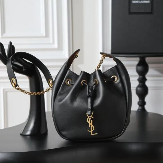 Saint Laurent Le 37 Bucket Bag Black leather shoulder — Top Quality Replica