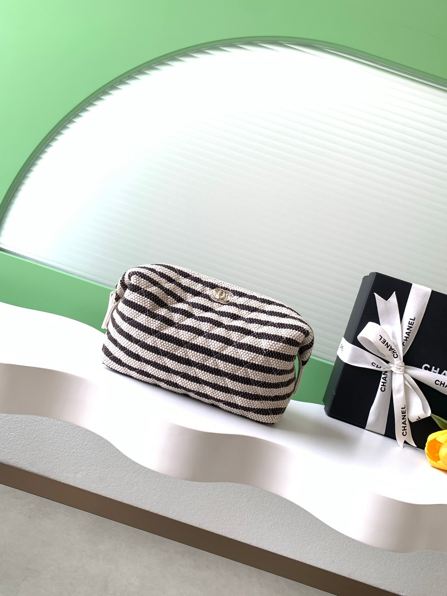 Chanel Black and white striped fabric mini crossbody everyday