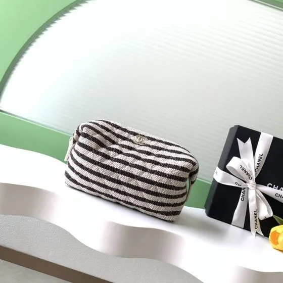 Chanel Black and white striped fabric mini crossbody Premium Replica