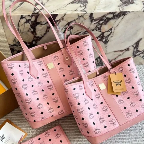 MCM Toni Pink Visetos 33x28x16cm tote bag Premium Replica