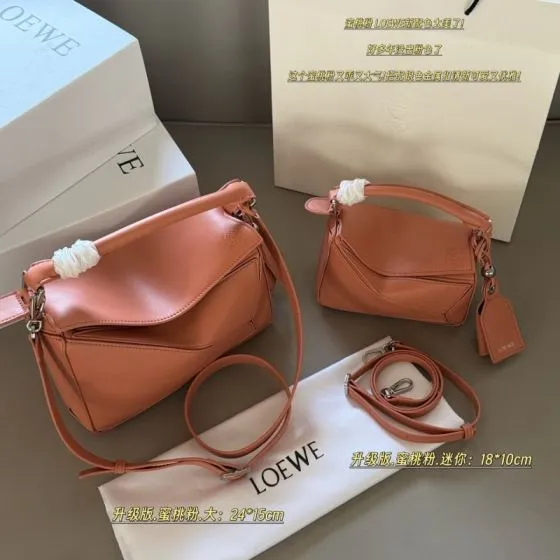 Loewe Puzzle Peach pink smooth leather mini 18 10cm large 24 15cm crossbody AAA Quality Replica
