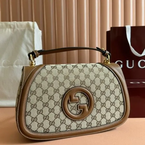 Gucci Blondie GG canvas with brown leather trim crossbody Premium Replica