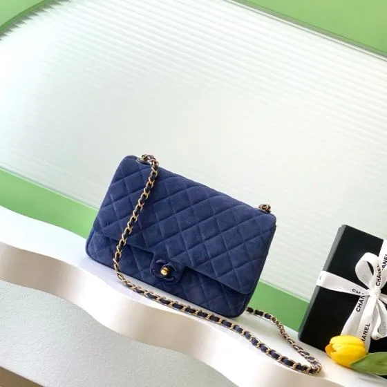 Chanel Classic Flap Navy suede shoulder AAA Quality Replica