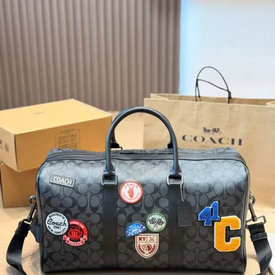 Coach Charcoal Signature Canvas with patches 45x26x20cm travel bag luggage bag duffle bag Premium Replica