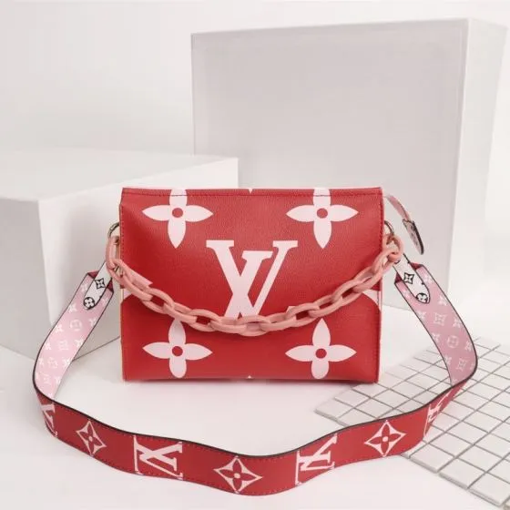 Louis Vuitton Red Pink Monogram 25x20x5cm shoulder Premium Replica