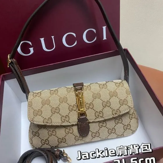 Gucci Jackie Beige GG canvas with brown leather trim 21 5cm shoulder Top Quality Replica
