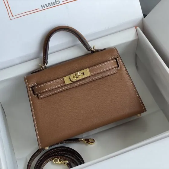 Hermes Mini Kelly Brown mini crossbody AAA Quality Replica