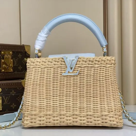 Louis Vuitton Capucines BB Natural wicker with light blue leather BB crossbody Premium Replica