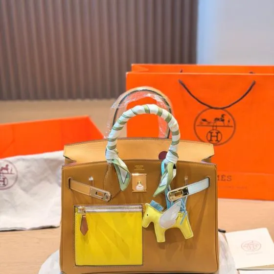 Hermes Birkin Tan with yellow pocket handbag — Premium Replica