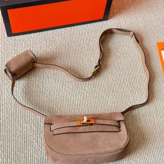 Hermes Mini Della Cavalleria Taupe Suede crossbody 1 1 Replica