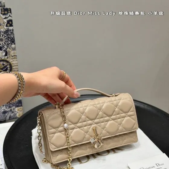 Dior Miss Lady Beige Lambskin shoulder AAA Quality Replica
