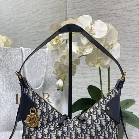 Dior Voyage Blue Oblique canvas with black leather shoulder Premium Replica