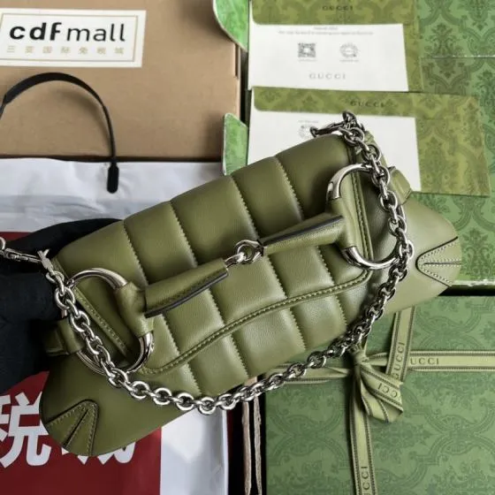 Gucci Horsebit Chain Olive Green leather shoulder Top Quality Replica