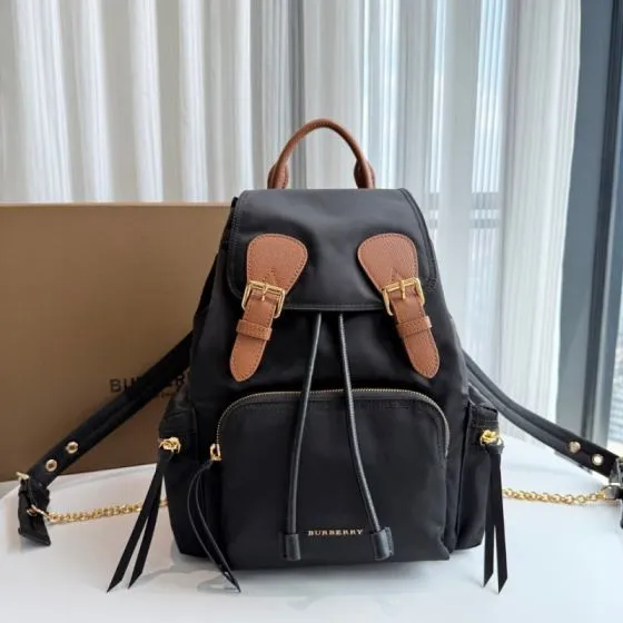 Burberry Black nylon with brown leather trim 22 x 14 x 33cm backpack Top Quality Replica