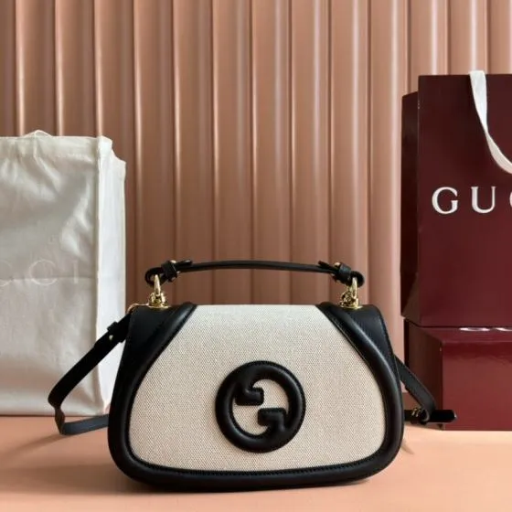 Gucci GG Blondie Beige canvas and black leather shoulder AAA Quality Replica